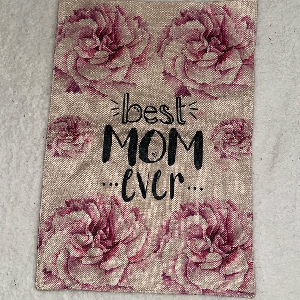 Best Mom Ever Floral Garden Flag Purple Burlap Mother's Day Outdoor Decor Banner